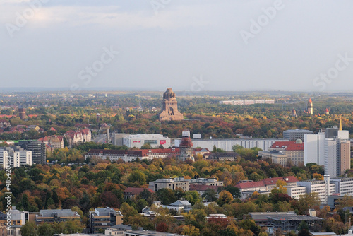 View To The Monument To The Battle Of The Nations Voelkerschlachtdenkmal In Leipzig Germany On A Beautiful Sunny Autumn Day With A Blue Sky And A Few Clouds