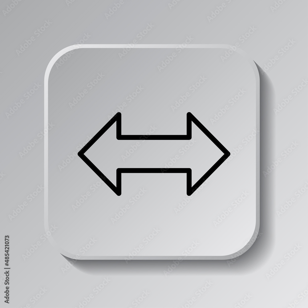 Arrow, two side simple icon vector. Flat desing. Black icon on square button with shadow. Grey background.ai Arrow, two side simple icon vector. Flat desing. Black icon on square button with shadow. Grey background.ai