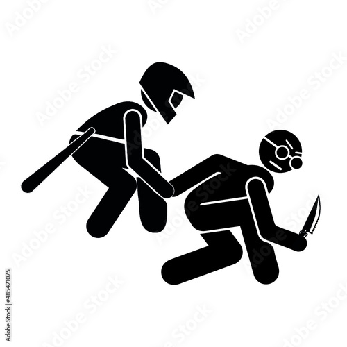 Police violence icon (pictogram). Flat vector design on isolated background.