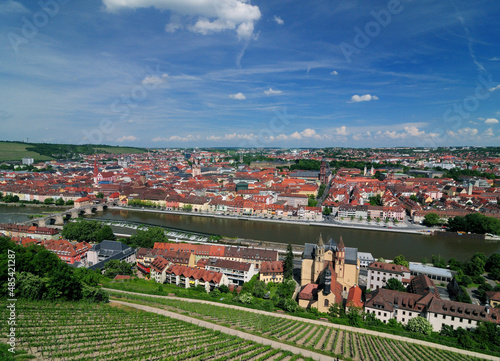 View From Fort Marienberg To The Old City Of Wuerzburg Germany On A Beautiful Sunny Summer Day With A Clear Blue Sky And A Few Clouds