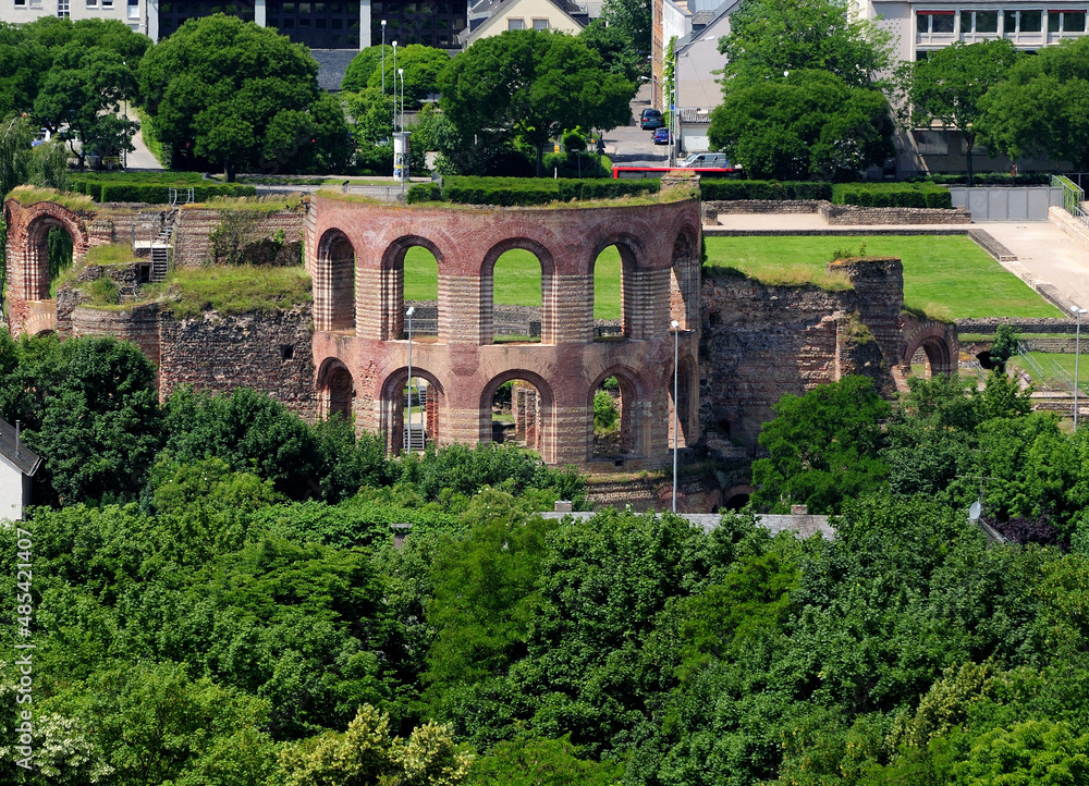 View From Petrisberg Hill To The Old Roman Kaiser Therma Ruin In Trier Germany On A Beautiful Sunny Summer Day