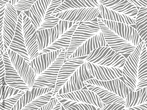 seamless abstract grey and white pattern with leaves , vector