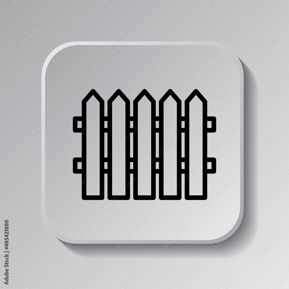 Fence simple icon. Flat desing. Black icon on square button with shadow. Grey background.ai Fence simple icon. Flat desing. Black icon on square button with shadow. Grey background.ai
