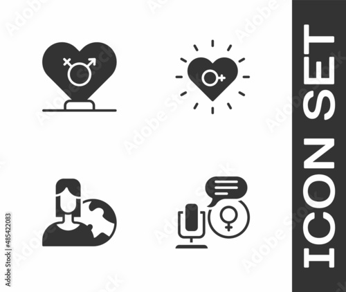 Set Microphone, Gender, Women from different countries and Feminism icon. Vector