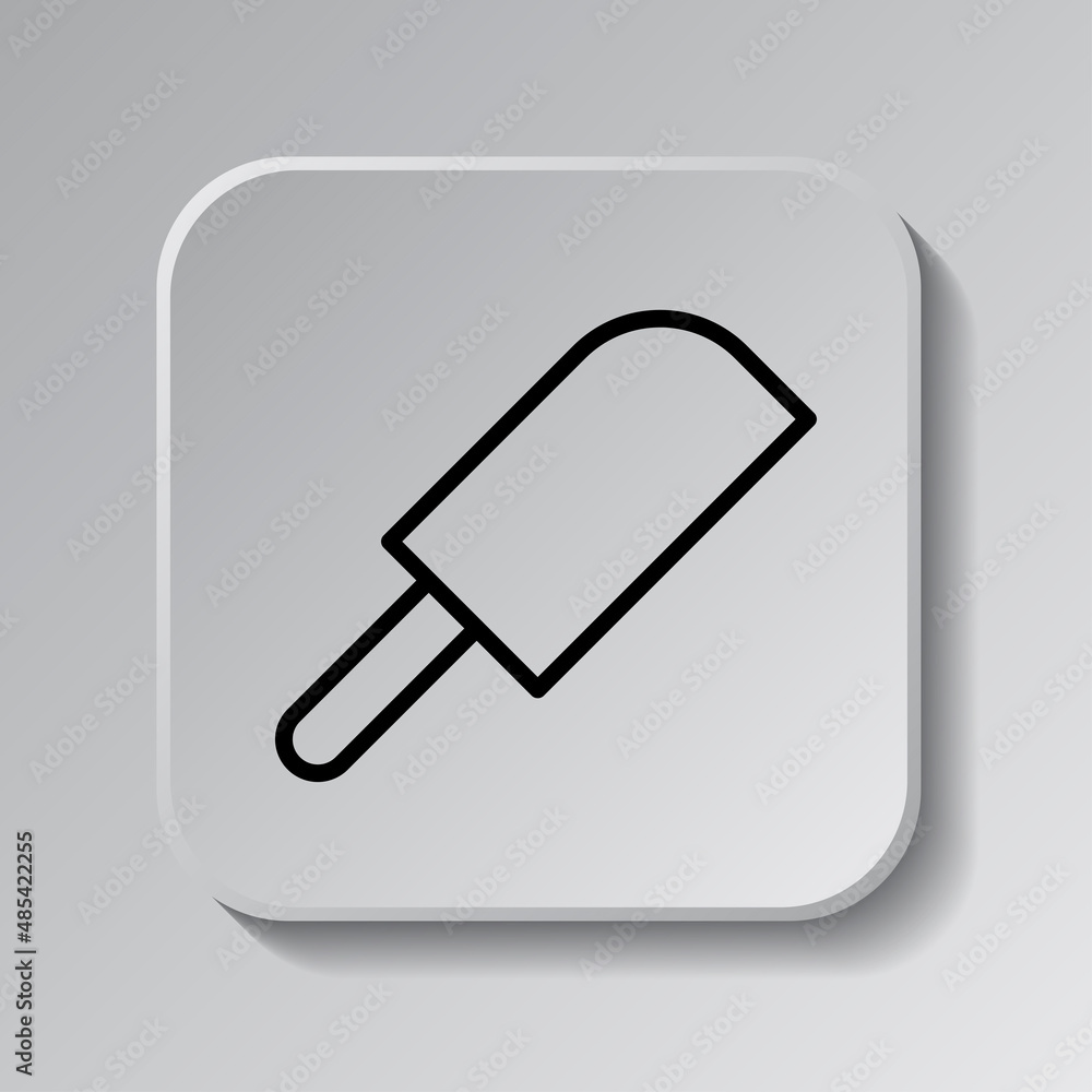 Knife simple icon. Flat desing. Black icon on square button with shadow. Grey background.ai Knife simple icon. Flat desing. Black icon on square button with shadow. Grey background.ai