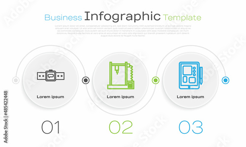 Set line Smartwatch, 3D printer and Graphic tablet. Business infographic template. Vector