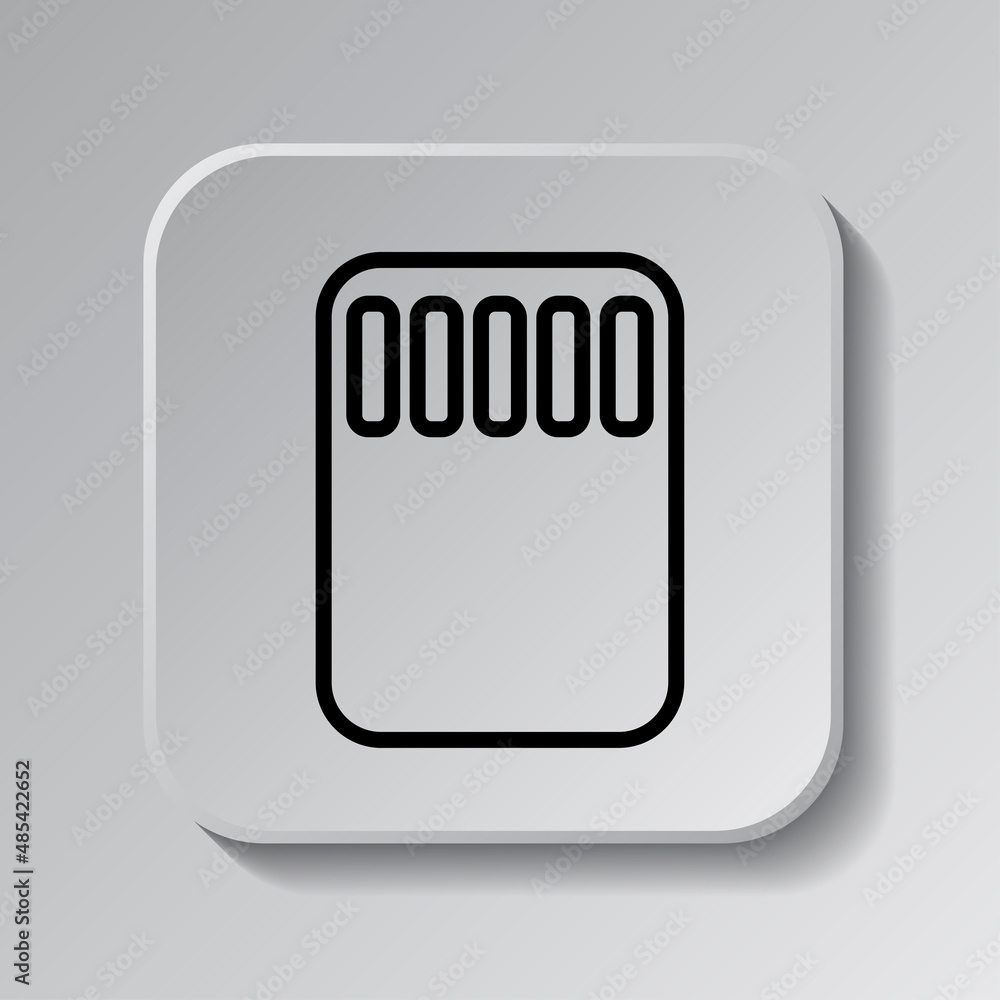 Memory card simple icon. Flat desing. Black icon on square button with shadow. Grey background.ai Memory card simple icon. Flat desing. Black icon on square button with shadow. Grey background.ai