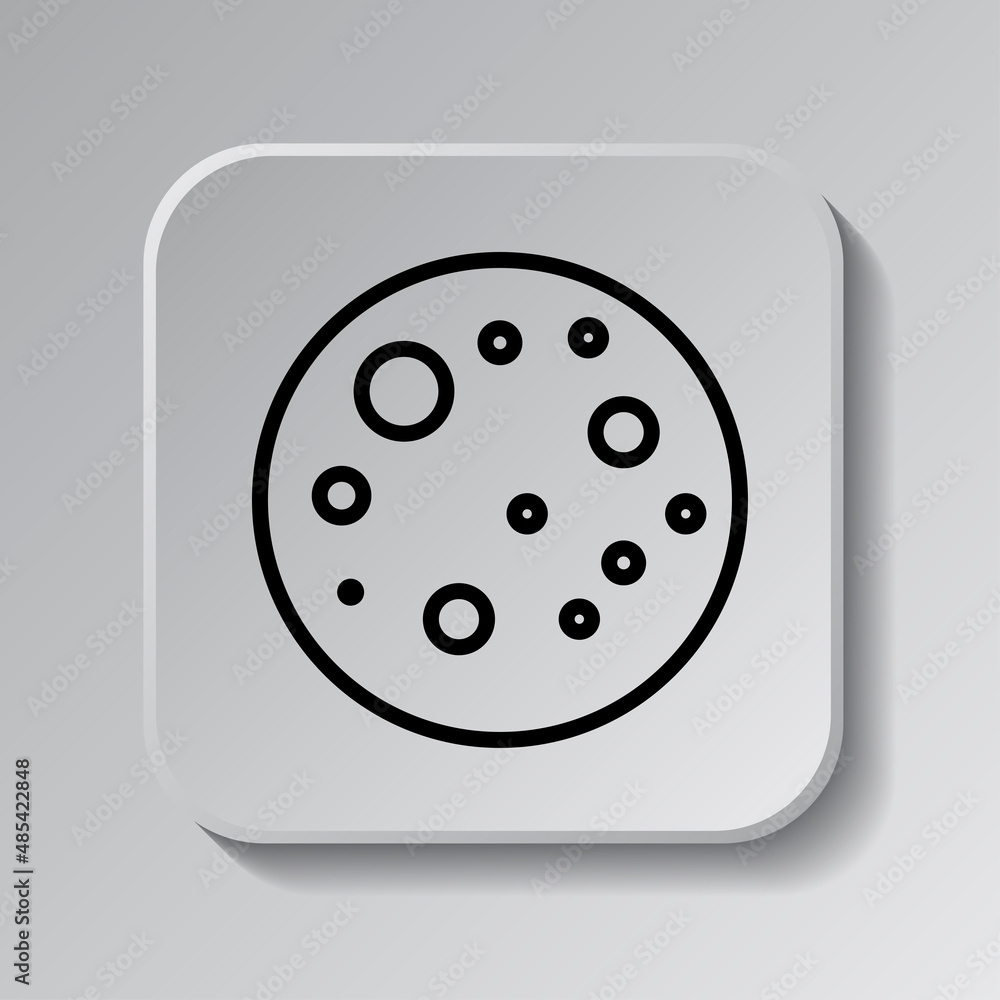 Moon simple icon. Flat desing. Black icon on square button with shadow. Grey background.ai Moon simple icon. Flat desing. Black icon on square button with shadow. Grey background.ai