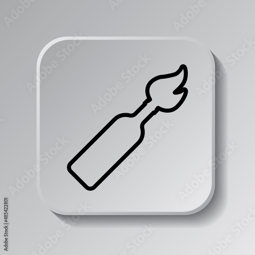 Molotov cocktail simple icon. Flat desing. Black icon on square button with shadow. Grey background.ai