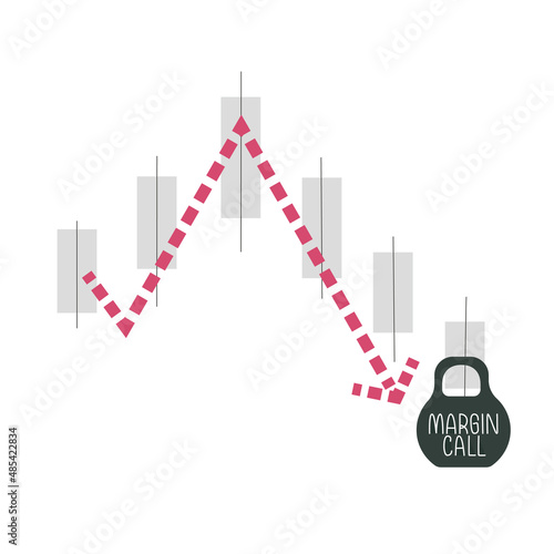 Concept vector illustration. Stock market falling, financial crisis, crash, margin call happening like heavy, dark load. Bankruptcy
