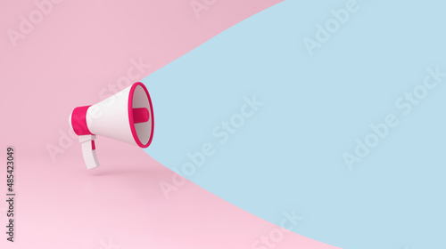 Megaphone Announcement on Pink Background with copy space on blue.