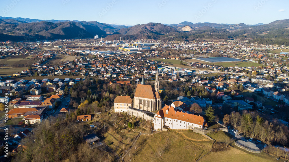 Obraz premium Aerial view of the church in Judendorf Straßengel near Graz in Austria