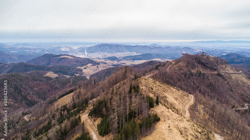 Aerial view of the mountain area north of Graz
