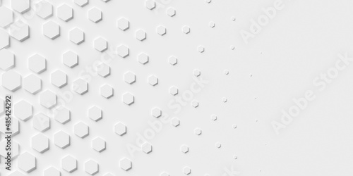 Modern minimal white fading out randomly moved honeycomb hexagon geometrical pattern background template flat lay top view from above