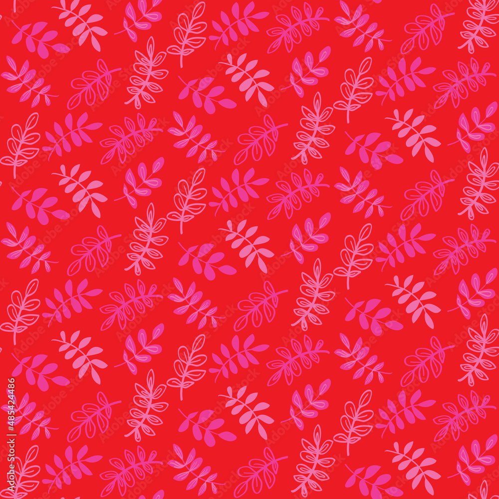 Branches with leaves on a rich bright pink background. Seamless vector pattern. Romantic pattern for stylish design, fabric, paper, wallpaper Branches with leaves on a rich bright pink background. Seamless vector pattern. Romantic pattern for stylish design, fabric, paper, wallpaper