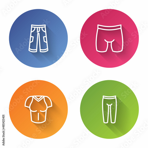 Set line Pants  Cycling shorts  T-shirt and Leggings. Color circle button. Vector