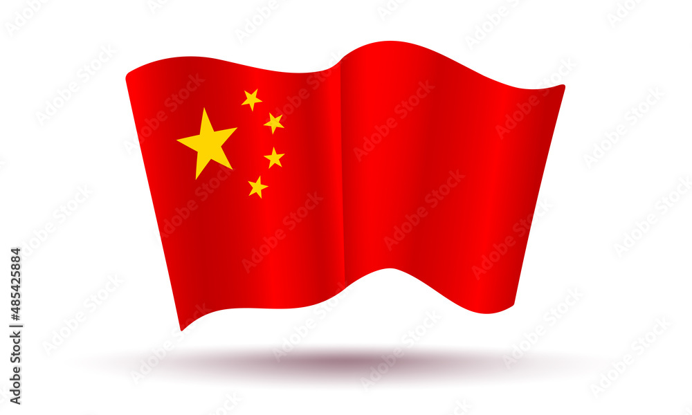 Vector China flag in 3D style. Vector flag of China. Chineese flag.