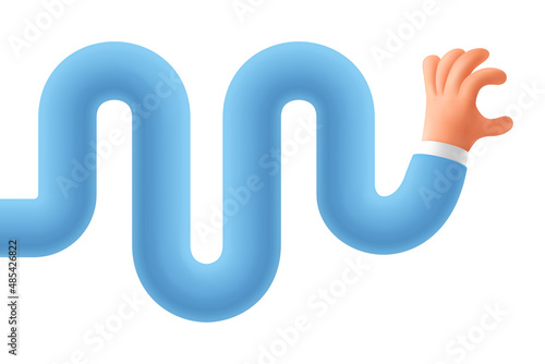 JAN-23D render of wavy cartoon hand. Elastic hand of a character with a holding gesture. Realistic vector icon template in a modern design style isolated on a white background