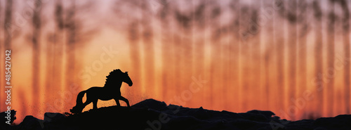 馬のフィギュアと朝焼け photo