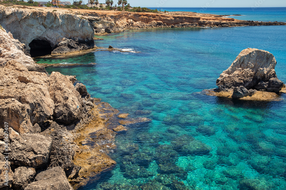 Ayia Napa rocky coastline seafront, Cyprus.