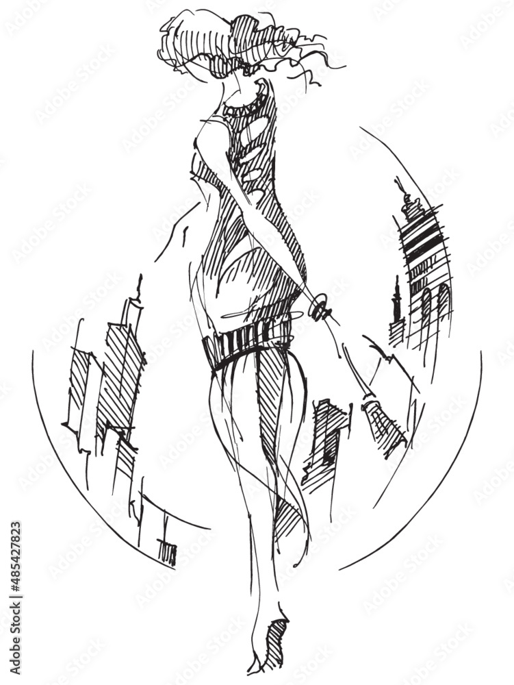 Fototapeta premium Fashion woman. Fashion model. Sketch girl for design. Hand drawn. Vector illustration. Stylish girl