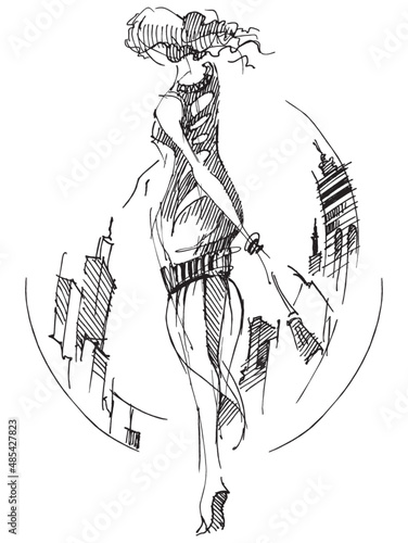 Fashion woman. Fashion model. Sketch girl for design. Hand drawn. Vector illustration. Stylish girl