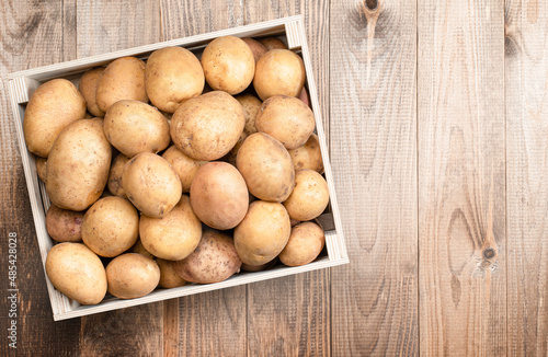 potato harvest in a wooden box