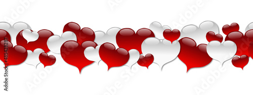 hearts red and white in seamless border