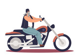 Biker riding big motorcycle. Man motorcyclist on motorbike wearing leather clothes