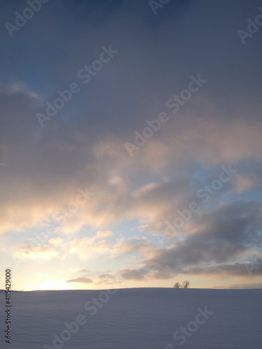 sunset on snowy field