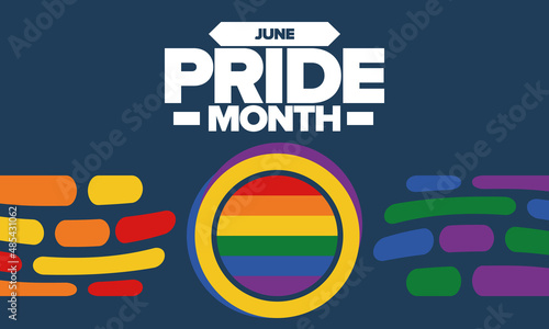 Pride Month in June. LGBT flag. Lesbian Gay Bisexual Transgender. Celebrated annual. Rainbow colours, love concept. Human rights and tolerance. Poster, banner and background. Vector illustration