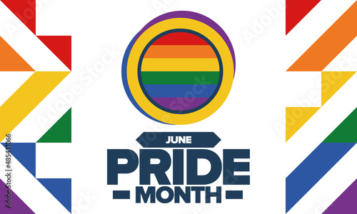 Pride Month in June. LGBT flag. Lesbian Gay Bisexual Transgender. Celebrated annual. Rainbow colours, love concept. Human rights and tolerance. Poster, banner and background. Vector illustration