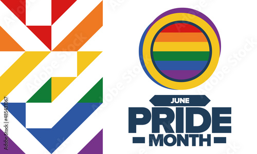 Pride Month in June. LGBT flag. Lesbian Gay Bisexual Transgender. Celebrated annual. Rainbow colours, love concept. Human rights and tolerance. Poster, banner and background. Vector illustration