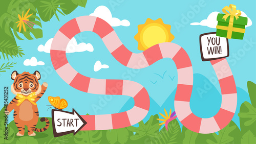 Vector illustration kids board game with tiger 