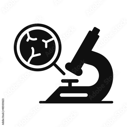 Research of Gene Modified Meat by Microscope Silhouette Icon. Dna Molecule, Meat Structure Black Pictogram. Artificial Food Concept. Genetic Cultured Meat Icon. Isolated Vector Illustration