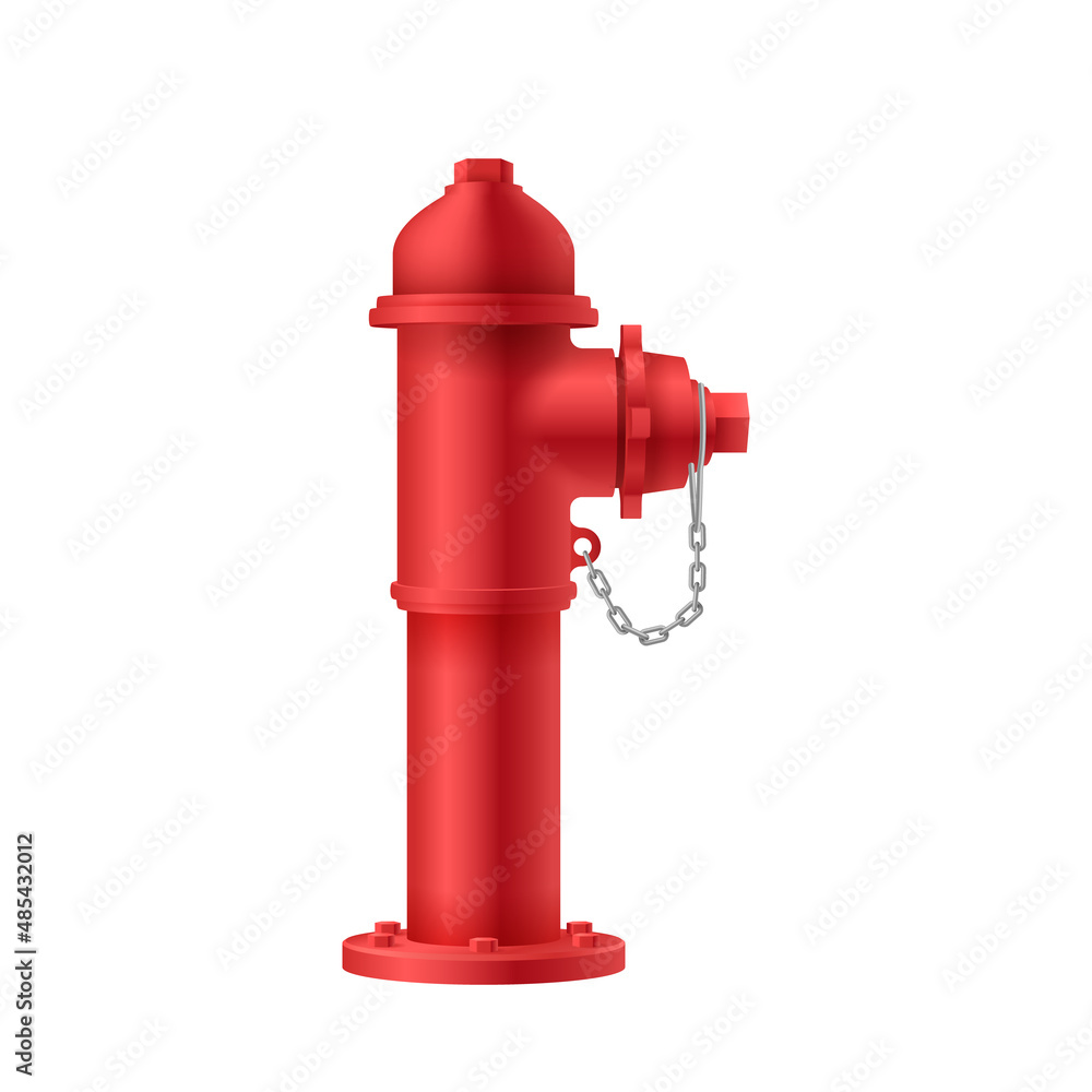 Realistic red fire hydrant icon isolated on white background. City flame protection modern device