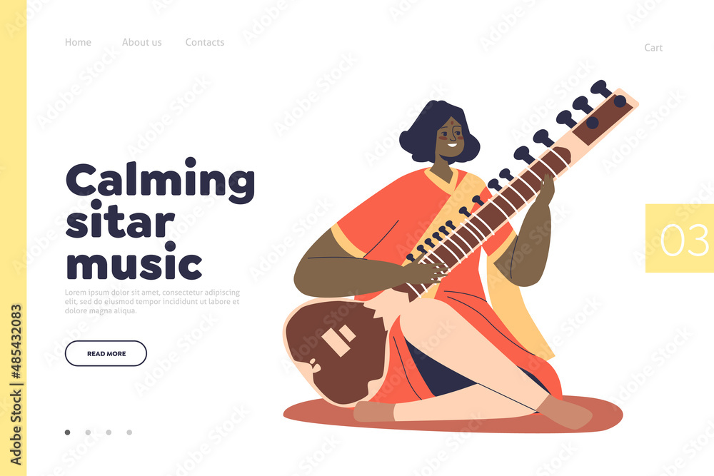 Calming sitar music concept of landing page with traditional indian