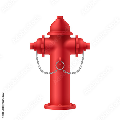 Realistic 3d detailed red fire hydrant icon. Outdoor equipment firefighter department service