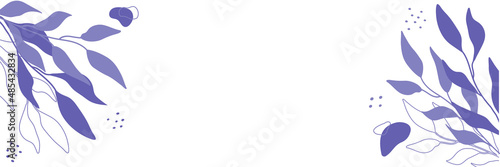 Natural background in very peri color. Minimalist abstract banner with leaves