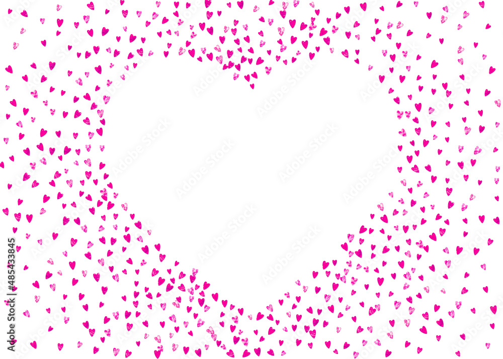 Grunge heart background for Valentines day with red glitter. February 14th day. Vector confetti for grunge heart background. Hand drawn texture. Love theme for party invite, retail offer and ad.