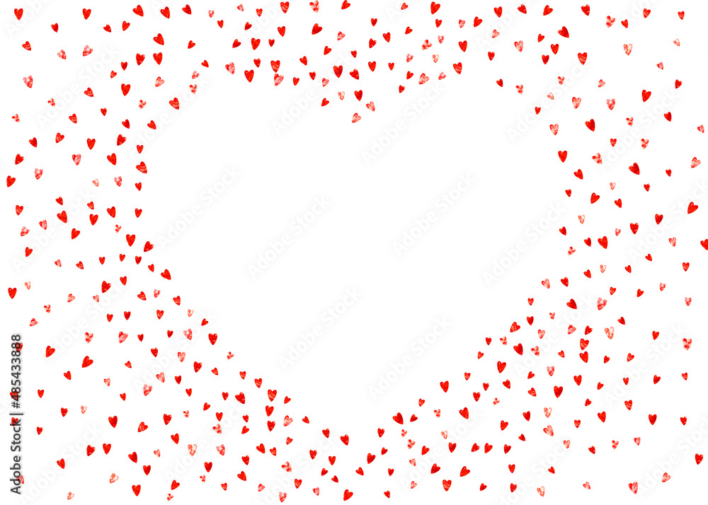 Obraz premium Heart frame for Valentines day with pink glitter. February 14th day. Vector confetti for heart frame template. Grunge hand drawn texture. Love theme for party invite, retail offer and ad.