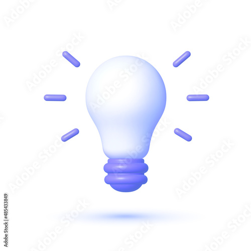 Bulb in 3d style on white background. Simple 3d render illustration. Creative concept idea design. Lightbulb icon. Vector Illustrator