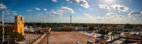 Fototapeta Naklejka Na Ścianę i Meble -  Panoramic view -Acanceh-a small town and ancient Maya archaeological site located in the Yucatán Peninsula, close to Mérida, Mexico. The modern town of Acanceh is partial atop the pre-Columbian site.