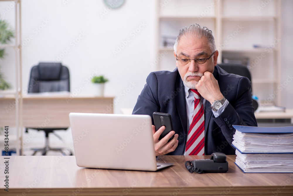 Old male employee working in the office