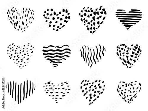 Set of Heart hand drawn doodles, sketches, vector