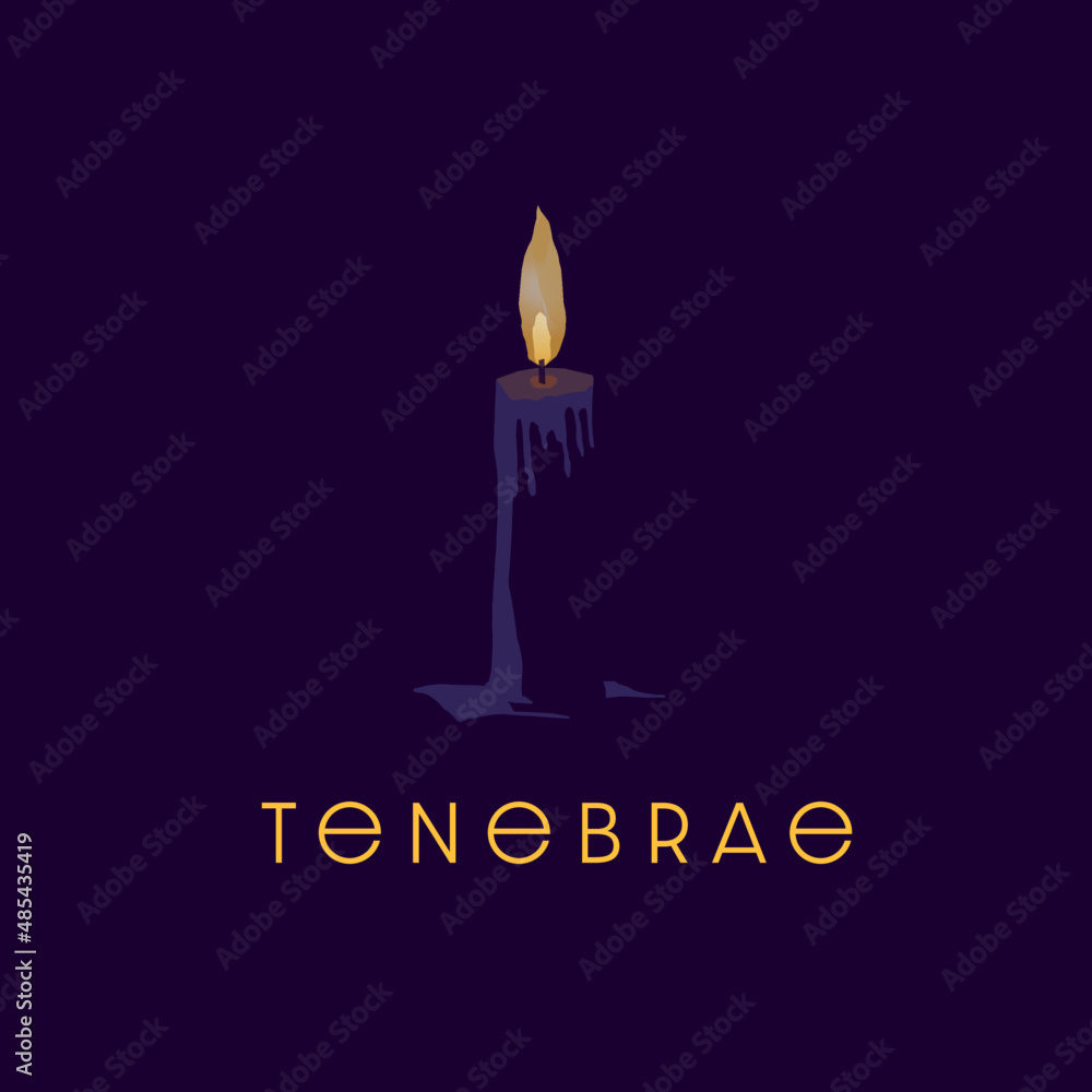 Tenebrae with single with single purple .Also known as the Service of Shadows or candlelight service. Square format. Dark royal purple.  Abstract and modern illustration.