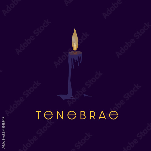 Tenebrae with single with single purple .Also known as the Service of Shadows or candlelight service. Square format. Dark royal purple.  Abstract and modern illustration.