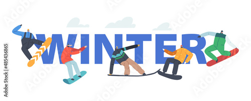 Winter Sports Activity Concept. Young People Wearing Warm Sportive Costume Outdoors Leisure, Snowboard Recreation