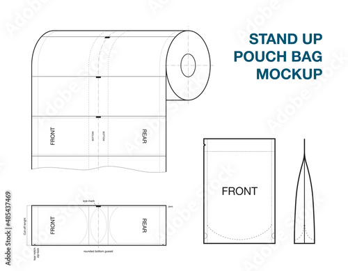Layout of folding pouch bag packaging. Vector illustration on white background. Perfect for presenting the future of the product. EPS10.