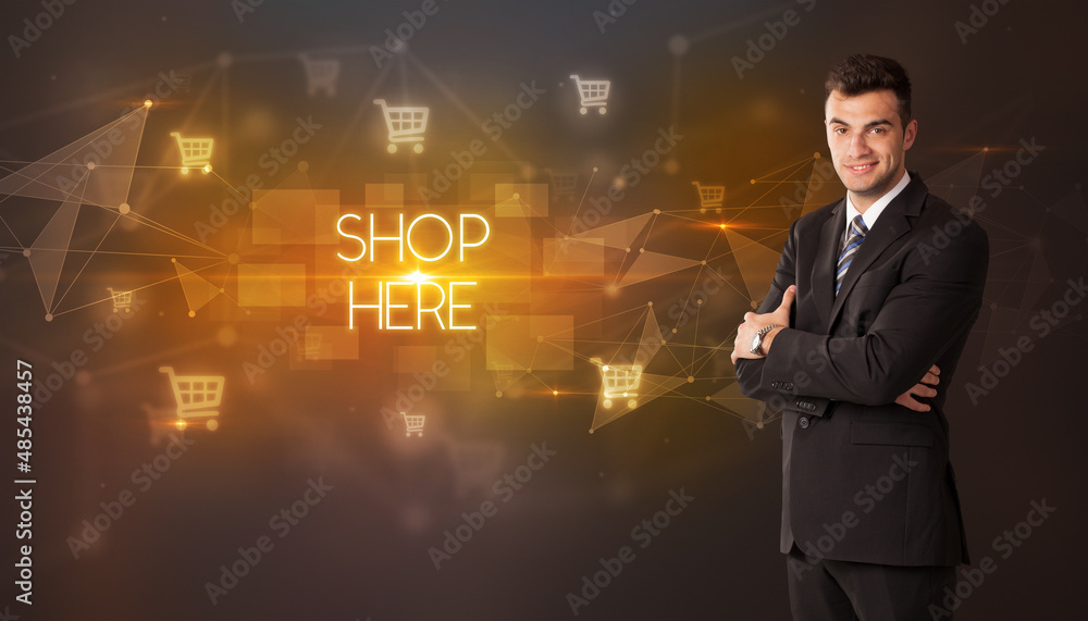 Businessman thinking about shopping Businessman thinking about shopping